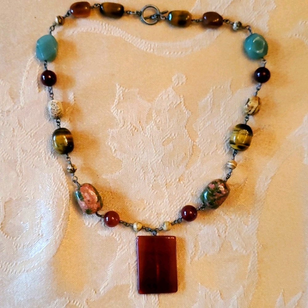 Handmade,mixed Gemstone Necklace,Toggle